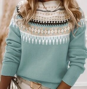 Women’s Crewneck Fair Isle Sweater - Aqua